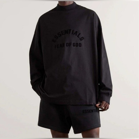 Fear of God Essentials Logo Applique Cotton Mock Neck Long Sleeve Tshirt XS - Picture 1 of 8